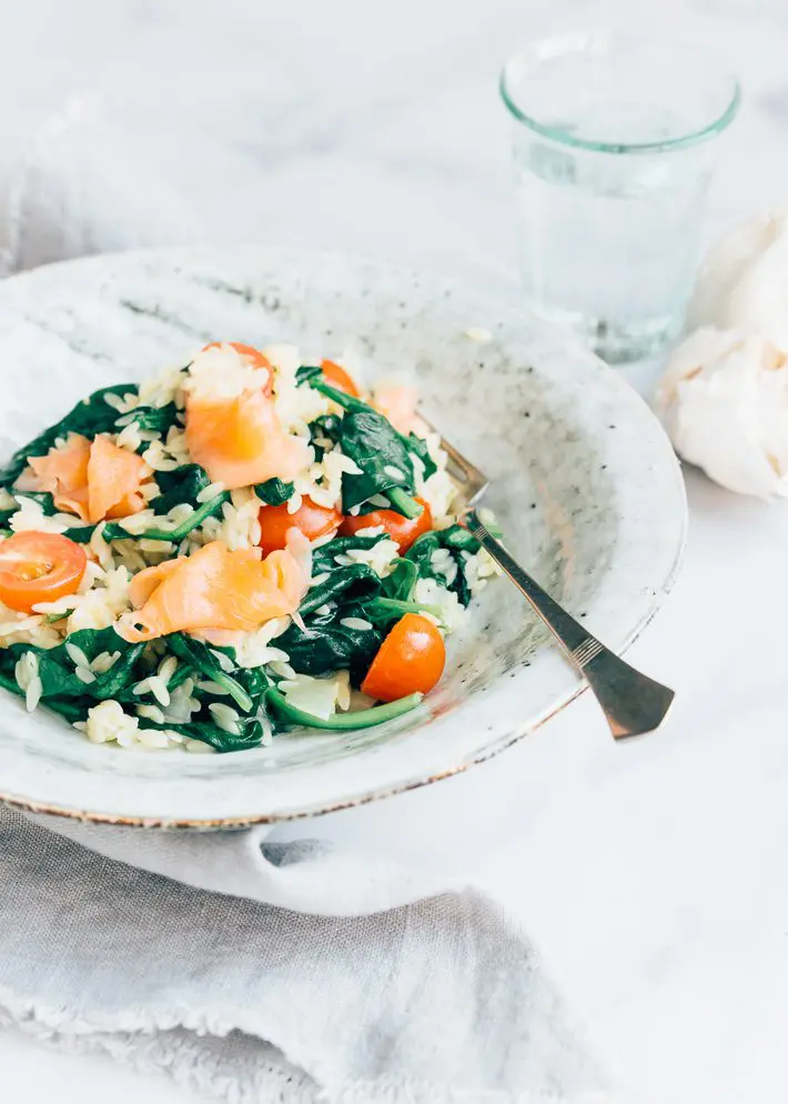 pasta met zalm en spinazie