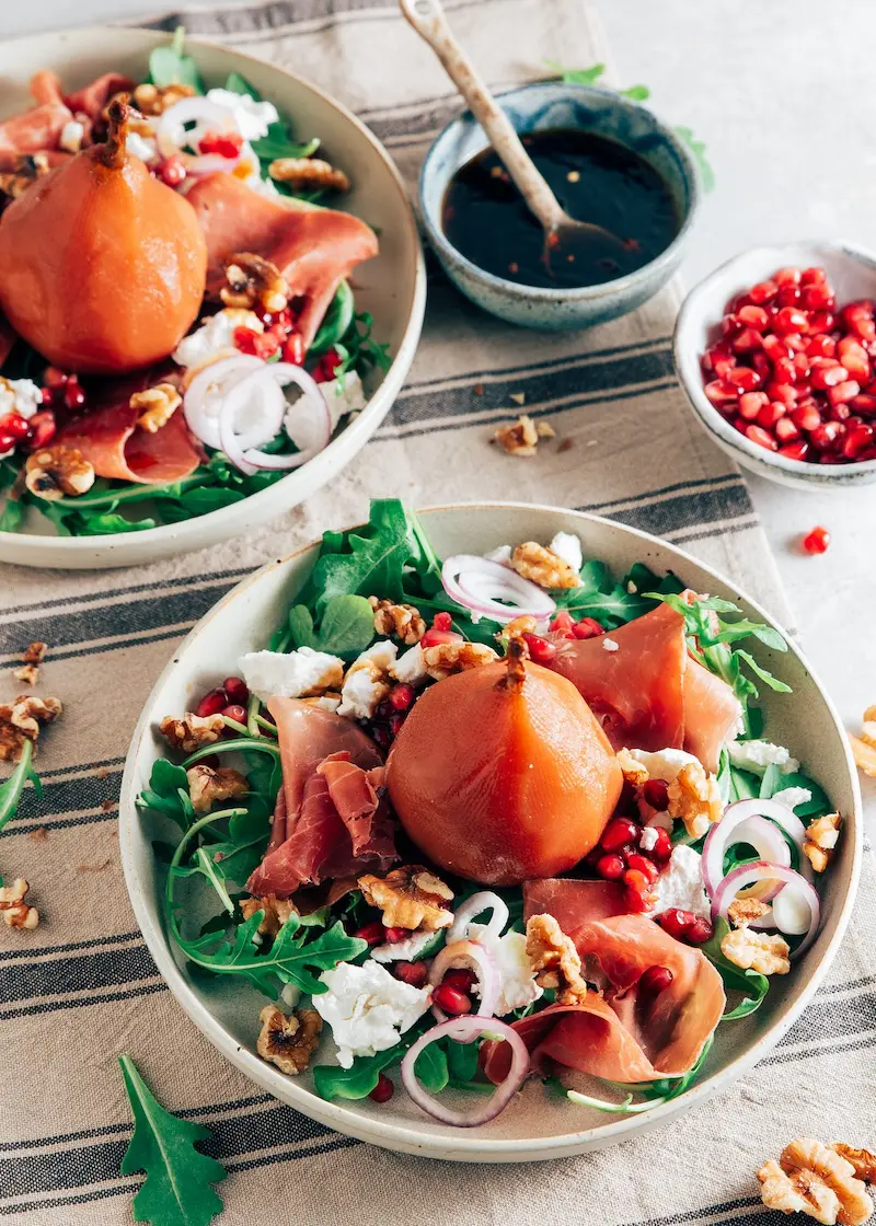Stoofpeer salade met geitenkaas