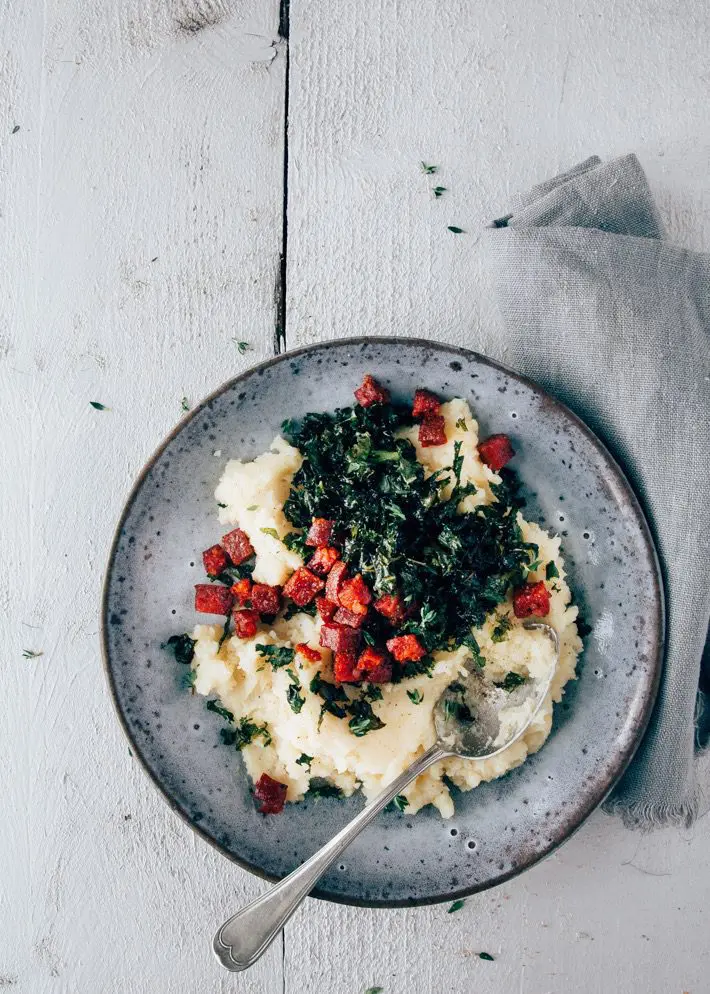 Knolselderijpuree met boerenkool