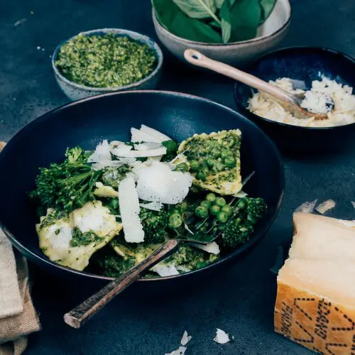 ravioli met doperwtenpesto