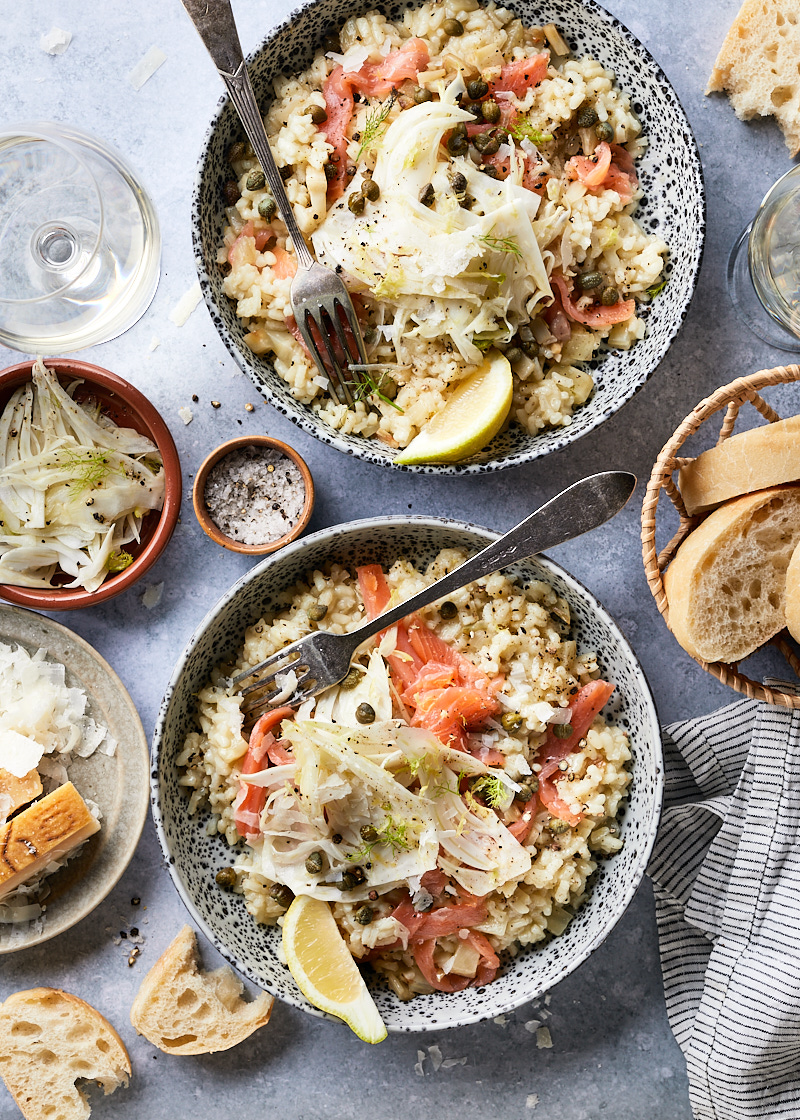 Venkelrisotto met gerookte zalm