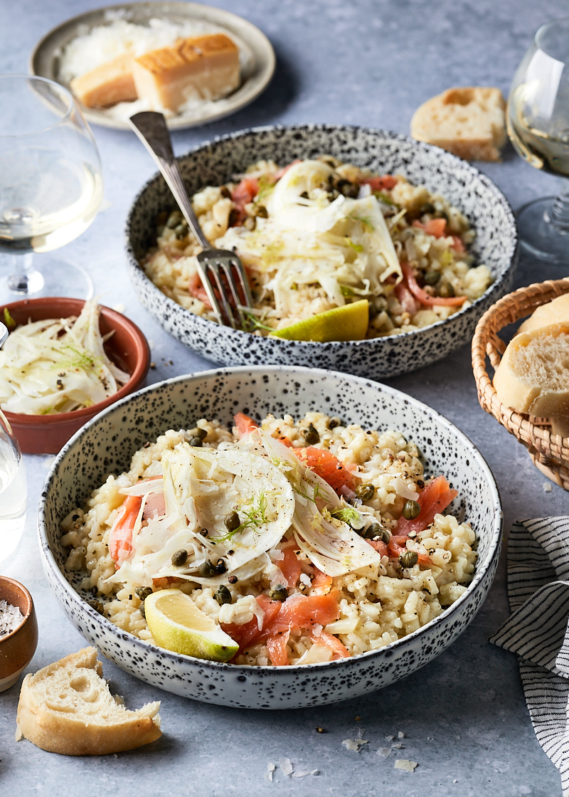 Venkel risotto met gerookte zalm