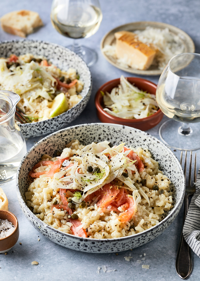 Venkelrisotto met gerookte zalm