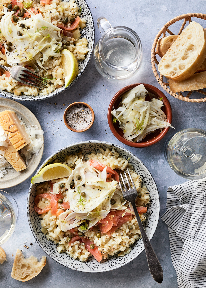 Venkel risotto met gerookte zalm