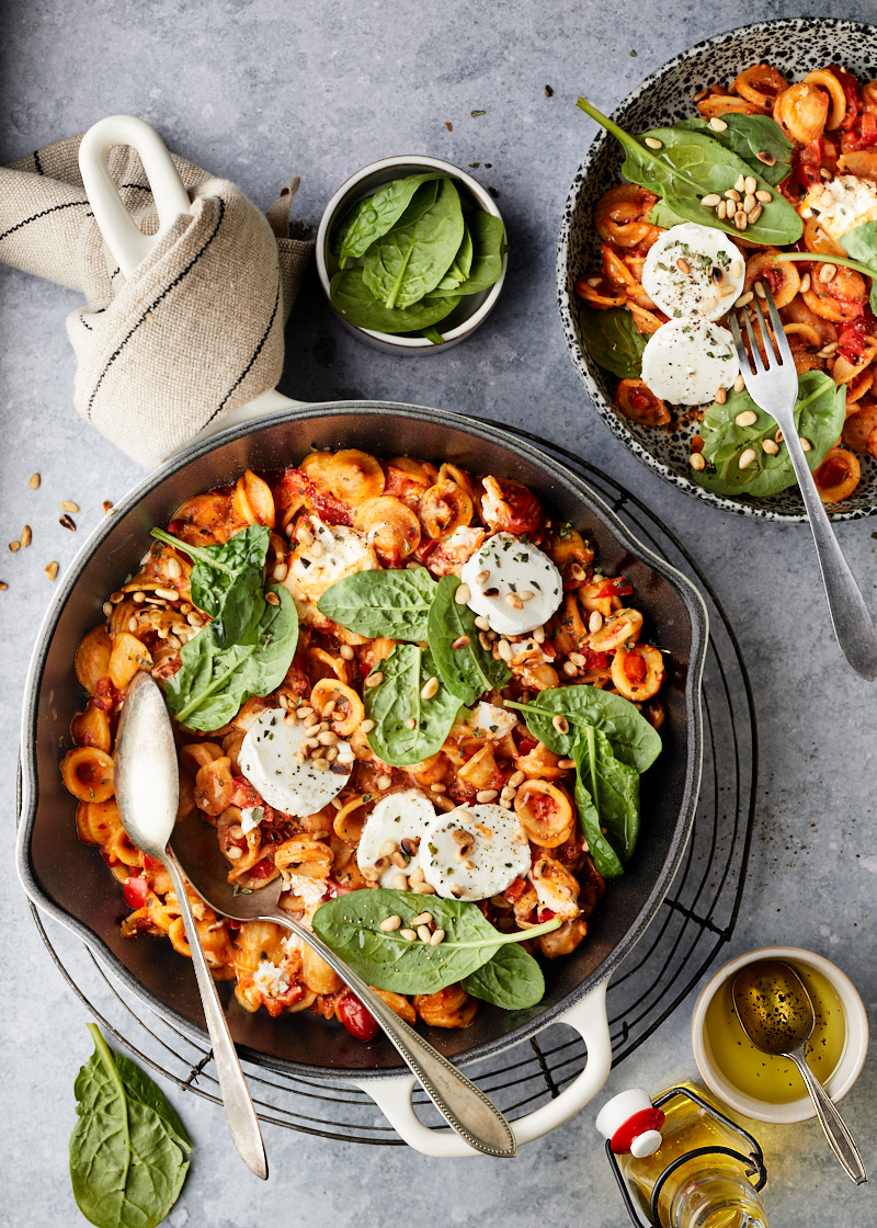 Geitenkaas pasta met spinazie