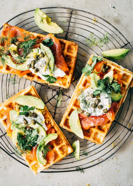 Hartige wafels met zalm