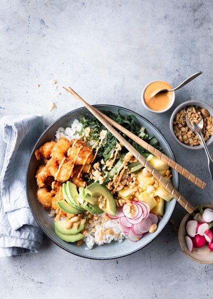 poke bowl met garnalen