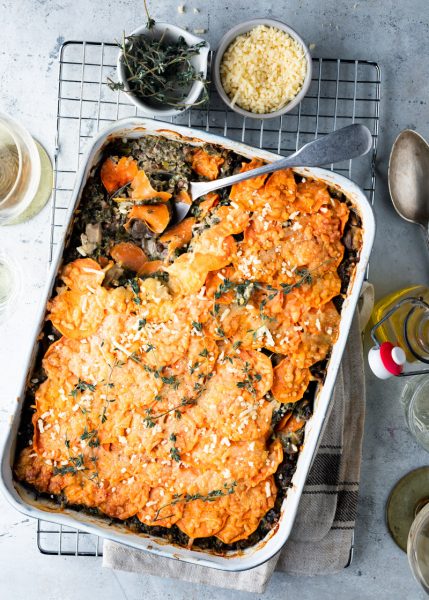 Zoete aardappel ovenschotel