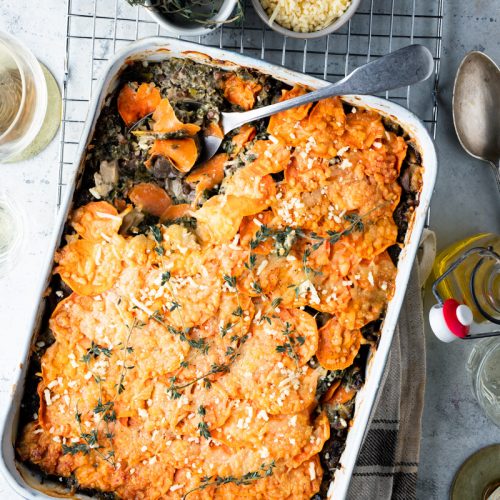 Zoete aardappel ovenschotel