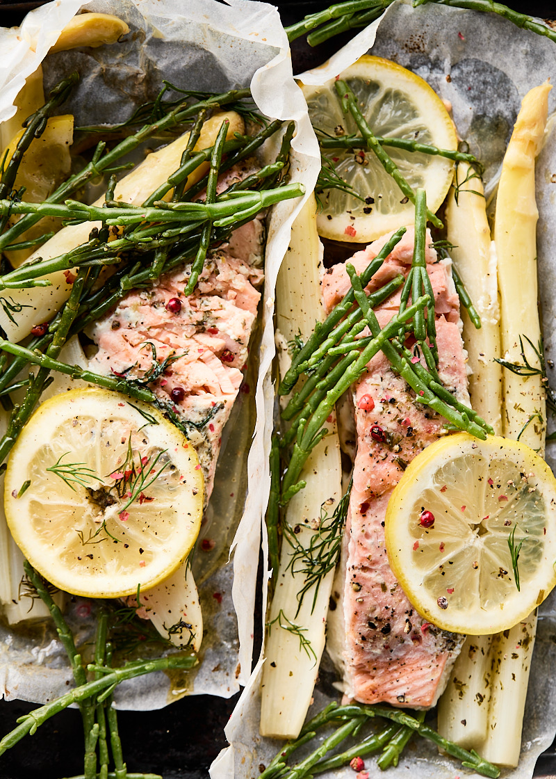 Asperges uit de oven met zalm