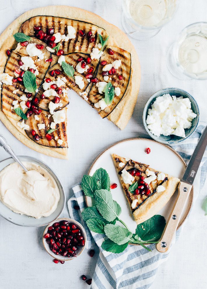 Groentepizza met gegrilde aubergine