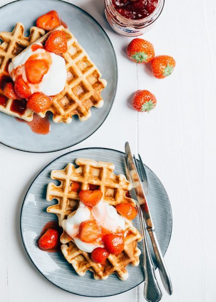 kwarkwafels met aardbeien