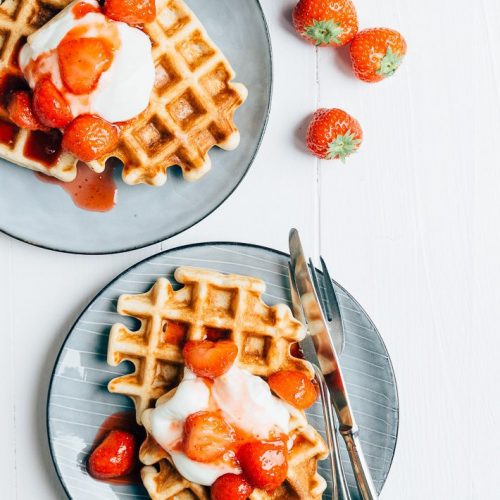 kwarkwafels met aardbeien