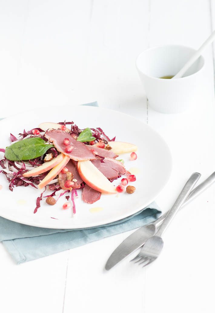 Salade met gerookte eendenborst