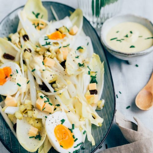 witlofsalade recept - witlofsalade klassiek witlofsalade maken bewaren witlof witlofsalade dressing gezond recept met witlof rauwe witlof